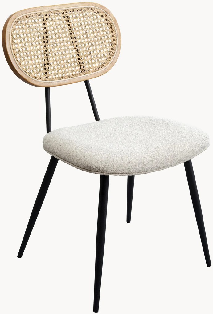 Eetstoelen Rosali met rotan rugleuning & bouclé zitvlak, 2-delig
