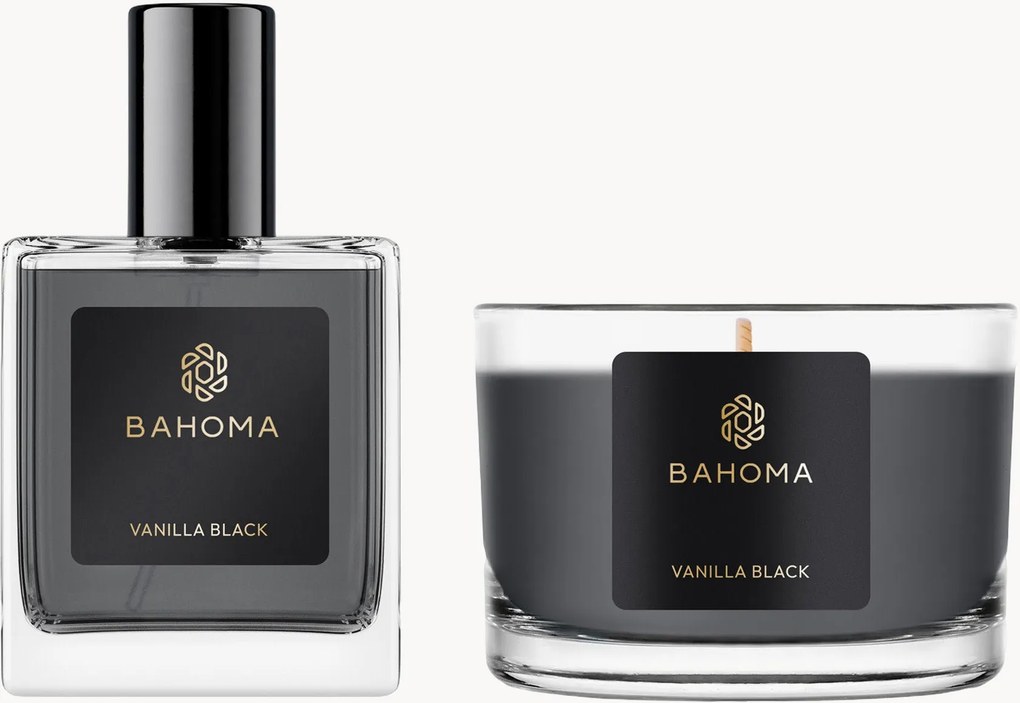Kamerspray en geurkaars Vanilla Black, 2-delig (fris, bloemig)