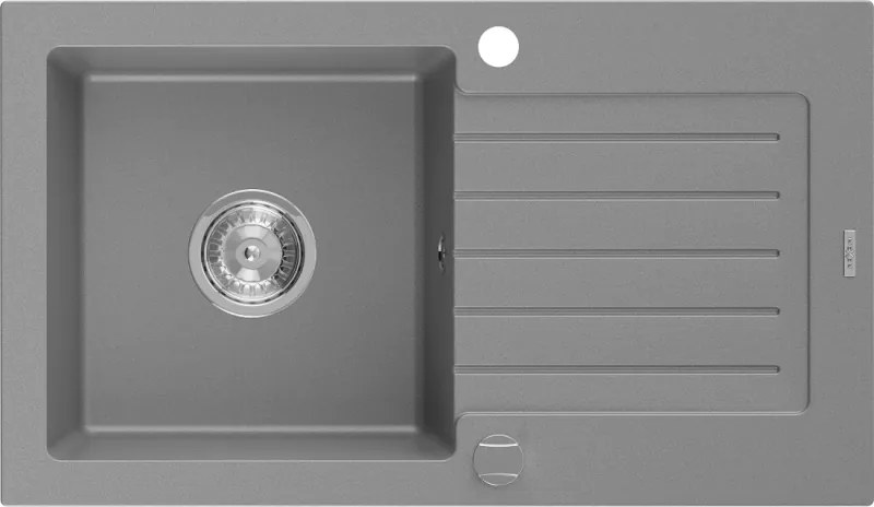 Mexen Pablo granieten spoelbak 1-kommer met afdruiprek 752 x 436 mm, grijs, sifon chroom - 6510751010-71