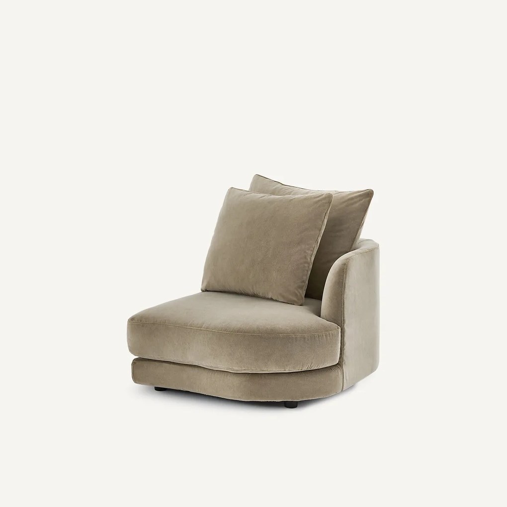 Halve bank rechts, afgerond, modulair, van stonewashed fluweel, TIBERIO