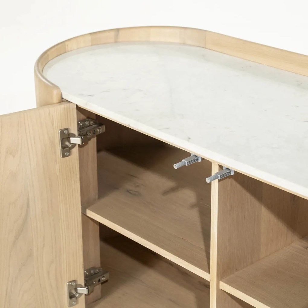 Dressoir Eiken Met Wit Marmer - 165x45x75cm.