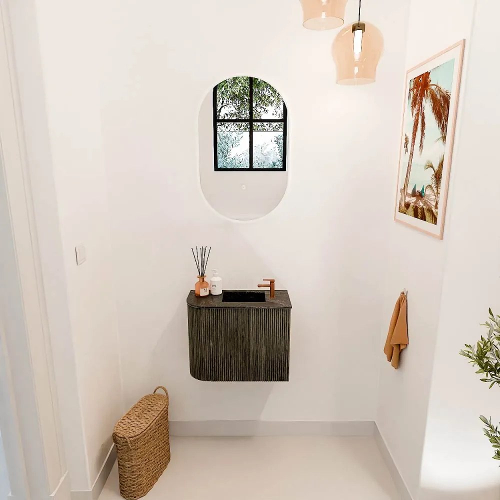 Mondiaz Joya DLux 50cm toiletmeubel ronding links shadow met wastafel faye rechts 1 kraangat lava
