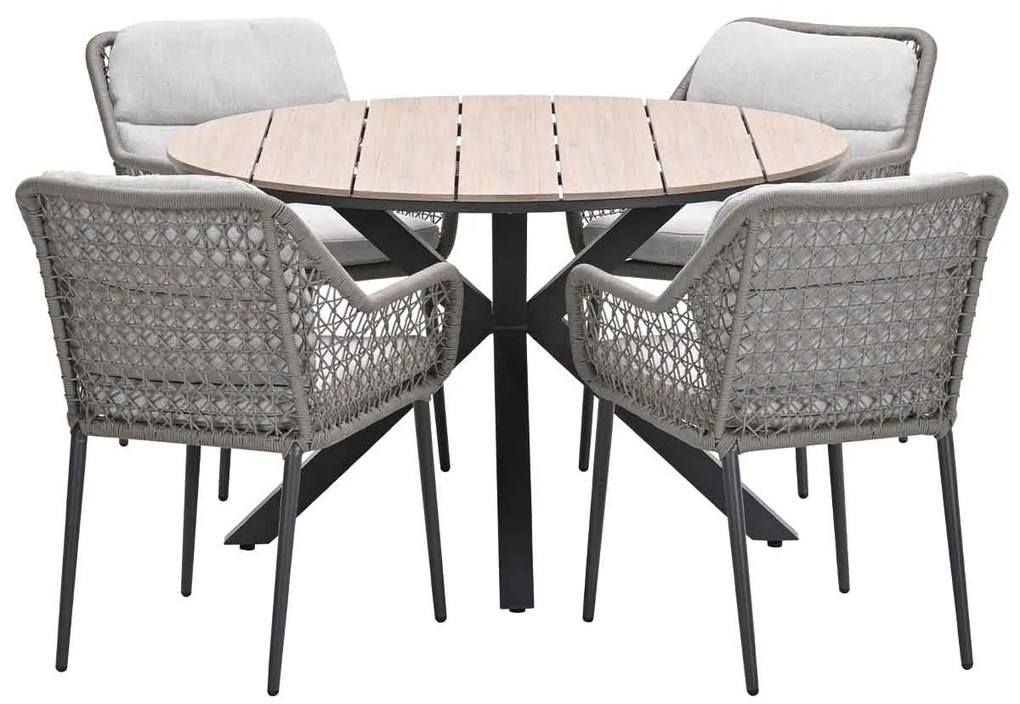 Garden Impressions Pemba tuinset 5-delig - Tulli tuintafel Ø122x75 cm - light teak vironwood