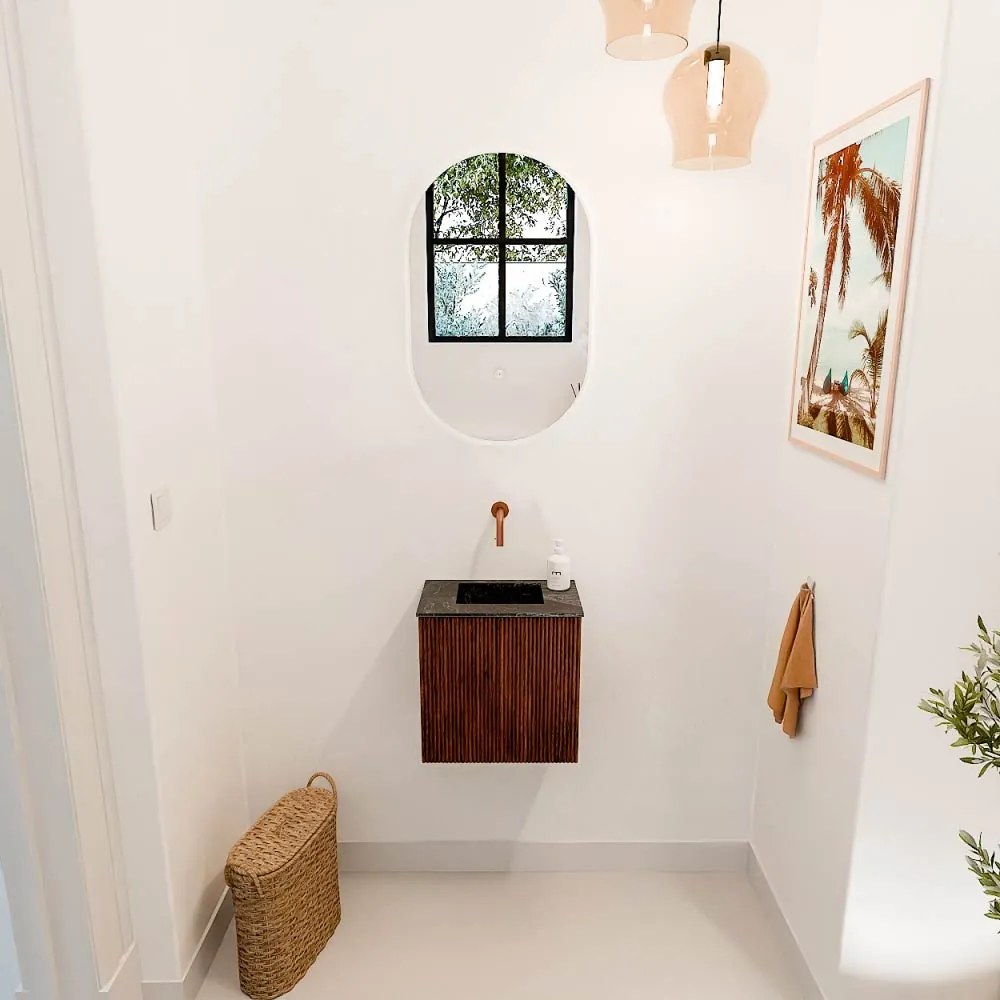 Mondiaz Joya DLux 40cm toiletmeubel ruby met wastafel faye midden zonder kraangat lava