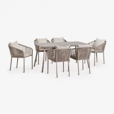 Rechthoekige Eettafelset 160x90 Cm Met 6 Eetkamerstoelen Van Gevlochten Touw Arhiza Classic Moka Bruin - Sklum