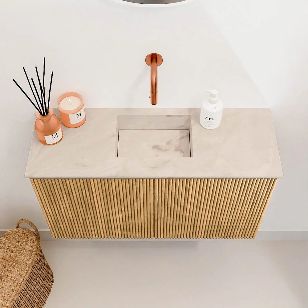 Mondiaz Joya DLux 70cm toiletmeubel oak met wastafel faye midden zonder kraangat frappe