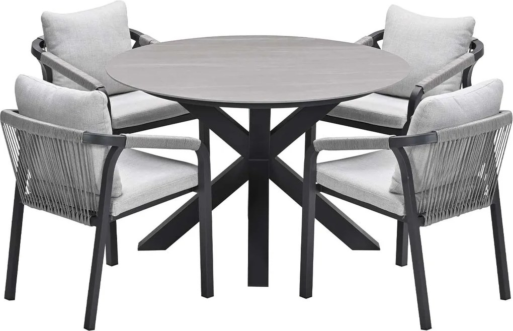 Garden Impressions Tarera tuinset 5-delig - Duuk tuintafel Ø120 cm