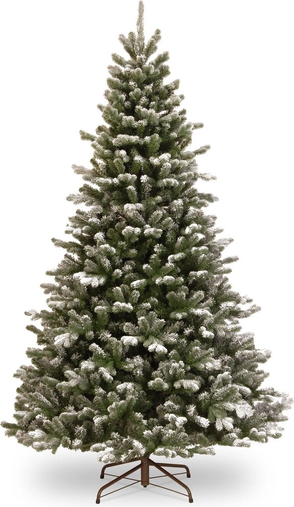 Snowy Sheffield Spruce Hinged Tree kunstkerstboom - 167 cm - Wit geflockt donkergroen - Diameter 109 cm - 1394 tips - Besneeuwd/Frosted - Metalen voet