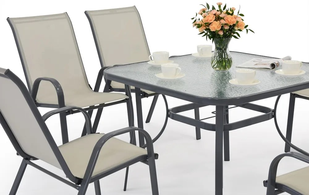 Tuinmeubelen Modena lichtgrijs voor 6 personen met vierkante tafel Garden Point