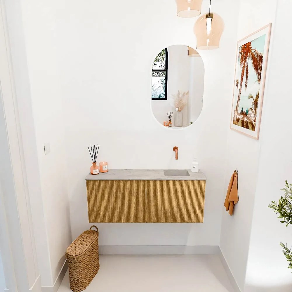 Mondiaz Joya DLux 100cm toiletmeubel oak met wastafel faye rechts zonder kraangat glace
