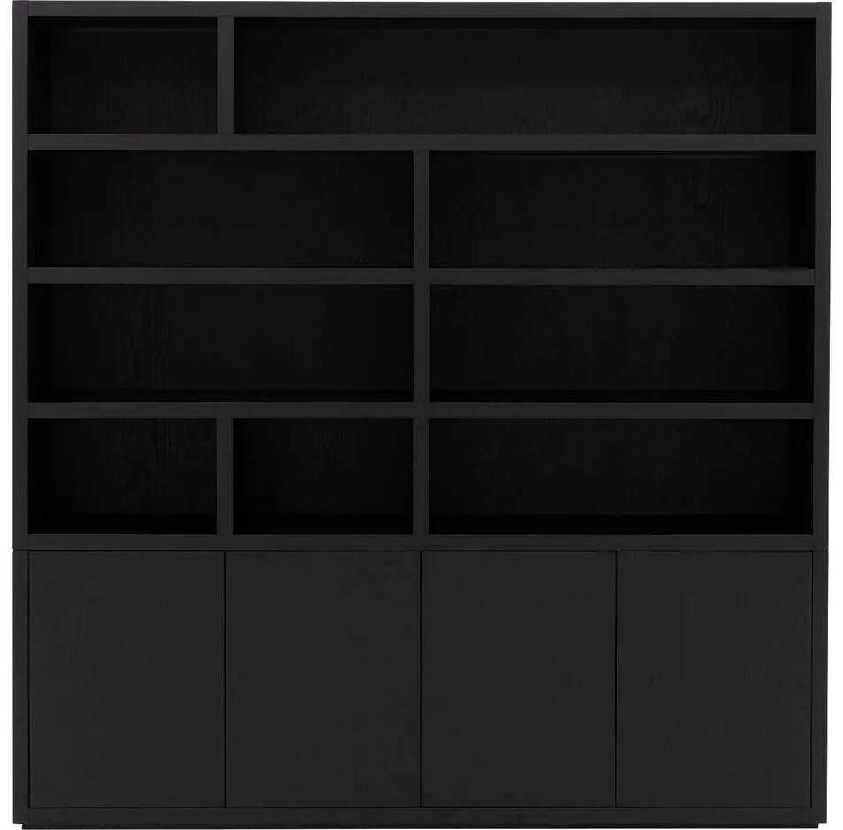 Goossens Buffetkast Barcelona, 4 deuren 9 open vakken, zwart eiken, 208 x 212 x 45 cm, stijlvol landelijk