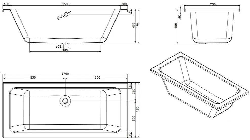 Lambini Designs Cube Bubbelbad 170x75cm 6 hydro jets