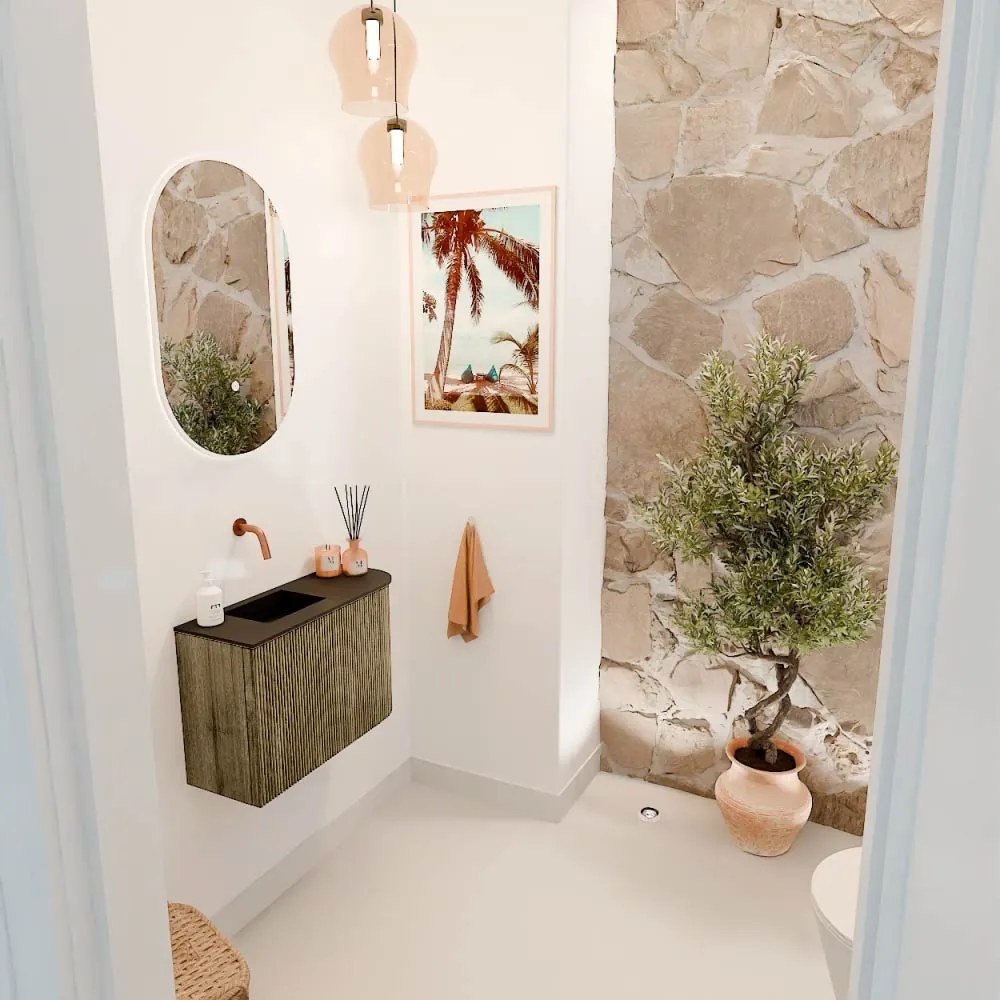 Mondiaz Joya 60cm toiletmeubel ronding rechts dusk met wastafel faye links zonder kraangat urban
