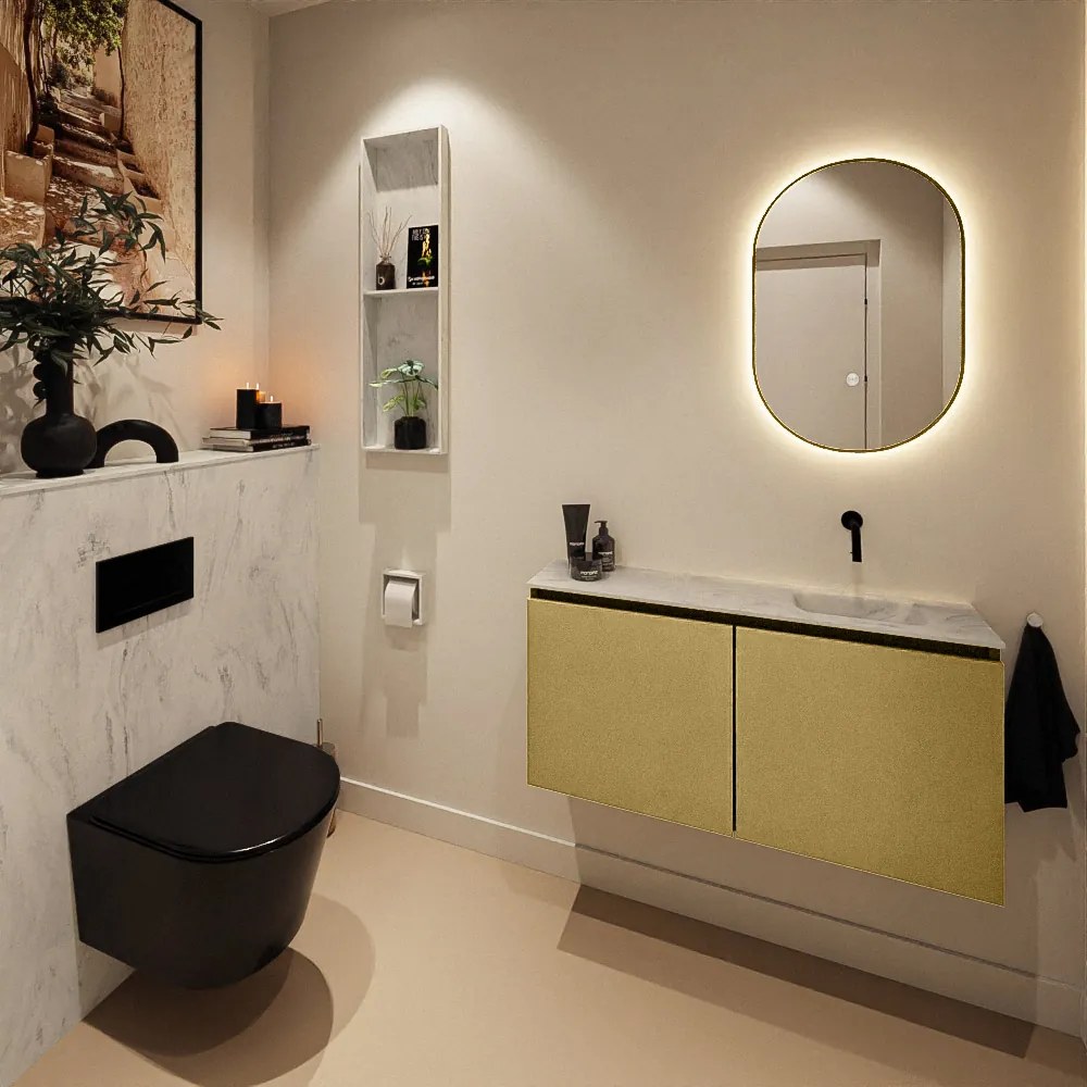 Mondiaz Ture DLux toiletmeubel 100cm oro met wastafel opalo rechts zonder kraangat