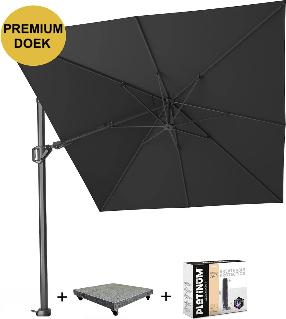 Challenger T2 premium zweefparasol 350x260 cm faded black met parasolvoet 90kg en hoes