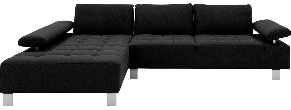 Goossens  zwart, stof, 3-zits, modern design met chaise longue links