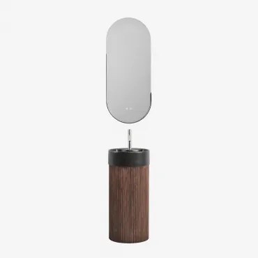 Houten Badkamermeubelset Met Geïntegreerde Maude Keramische Wastafel Donker Hout & Oval Led And Antifog Black 45x105 Cm Vacson & - Sklum