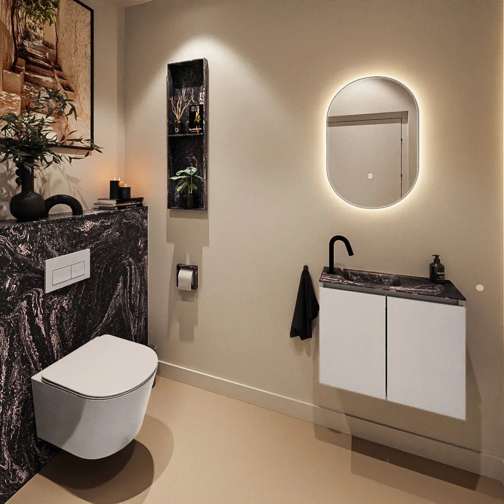 Mondiaz Ture DLux toiletmeubel 60cm linen met wastafel lava links met kraangat