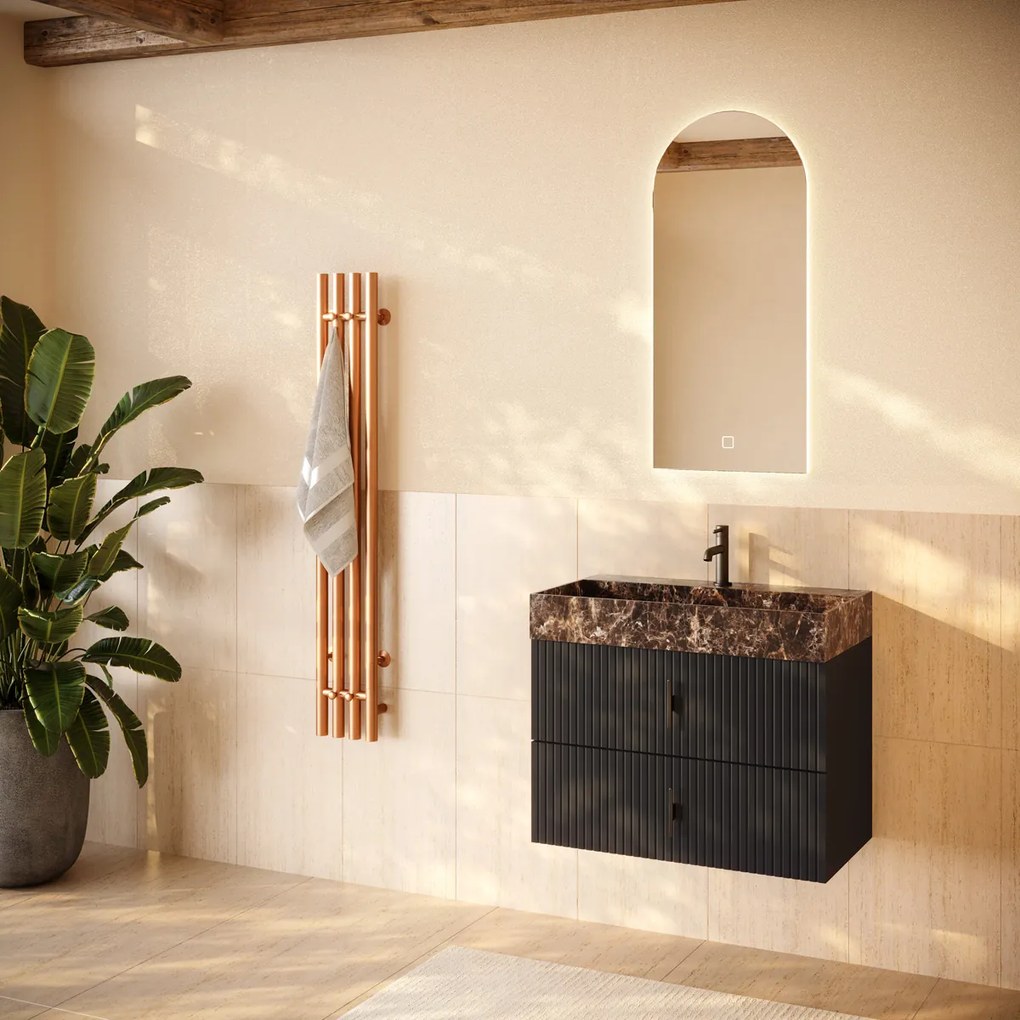 Muebles Murcia badmeubel ribbelfront 80cm antraciet met Dark Emperador wastafel met kraangat
