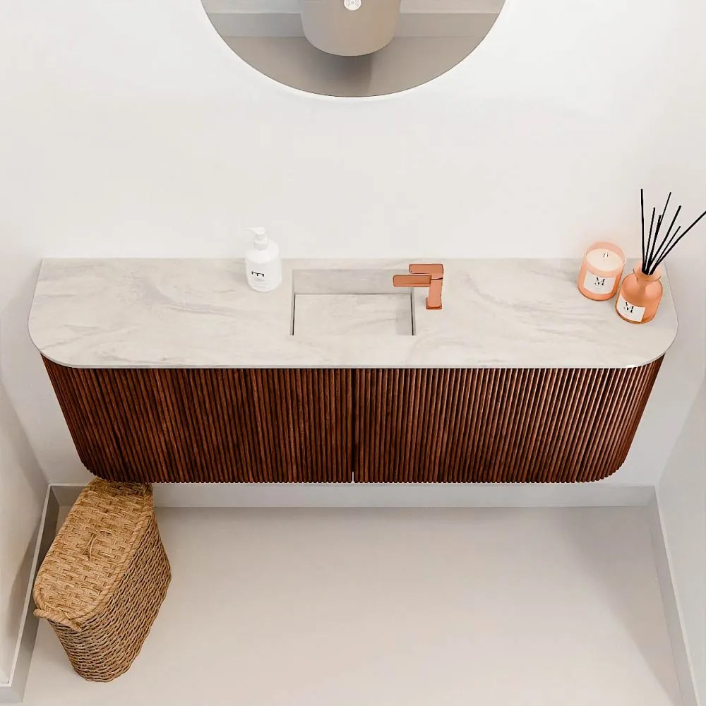Mondiaz Joya DLux 115cm toiletmeubel ronding links/rechts ruby met wastafel faye midden 1 kraangat ostra