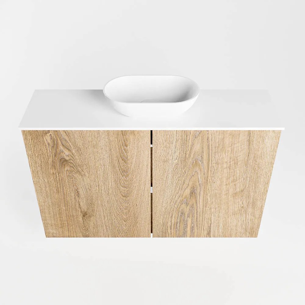 Mondiaz Fowy toiletmeubel 80cm washed oak met witte waskom midden en kraangat