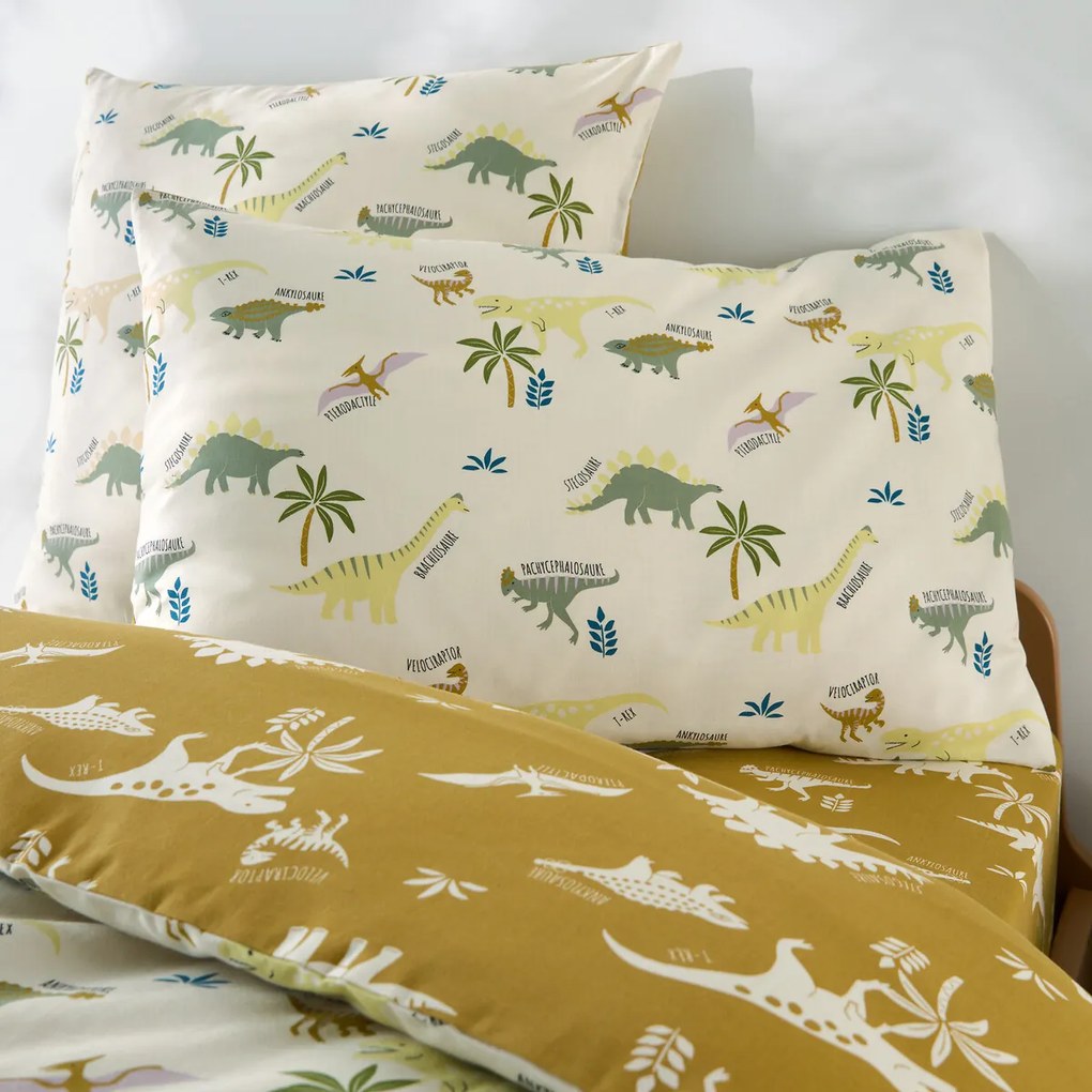 Kinderdekbedovertrek, biologisch katoen, dinosaurusprint, ALNIS