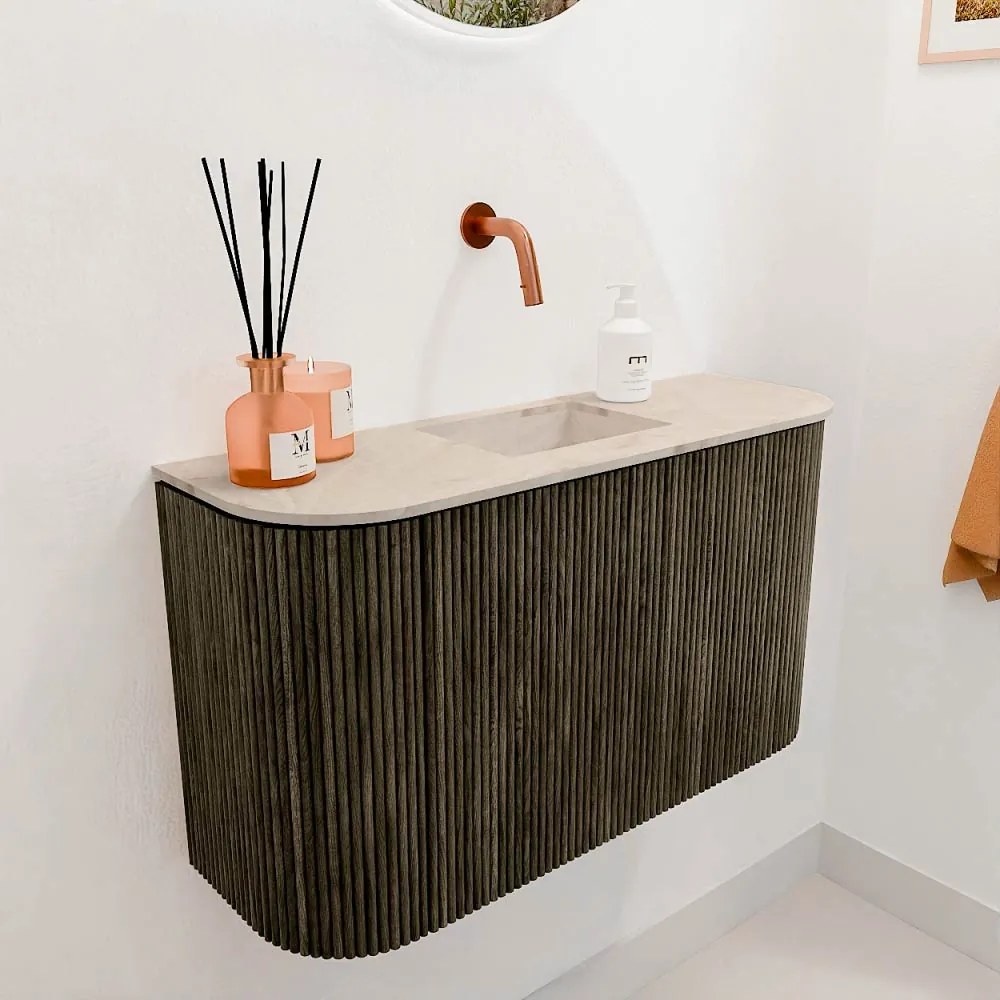 Mondiaz Joya DLux 75cm toiletmeubel ronding links/rechts shadow met wastafel faye midden zonder kraangat frappe