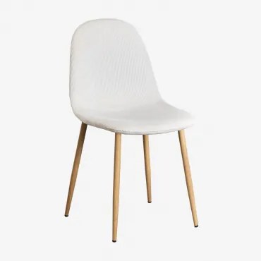 Set Van 4 Glamm Eetkamerstoelen Natuurlijk Hout & Corduroy Beige – Linnen & Pana - Sklum