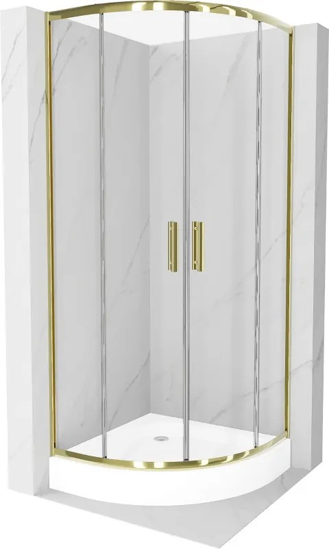 Mexen Rio douchecabine halfrond 80 x 80 cm, transparant, goud + douchebak, wit - 863-080-080-50-00-4710