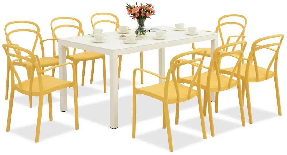 King/Vague wit en oranje tuinmeubelset voor 8 personen Bica