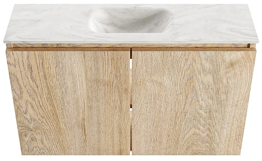 Mondiaz Ture DLux toiletmeubel 80cm washed oak met wastafel ostra midden met kraangat