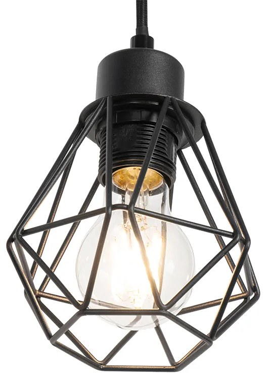 Eettafel / Eetkamer Landelijke hanglamp zwart met hout 6-lichts - Chon Landelijk E27 Binnenverlichting Lamp