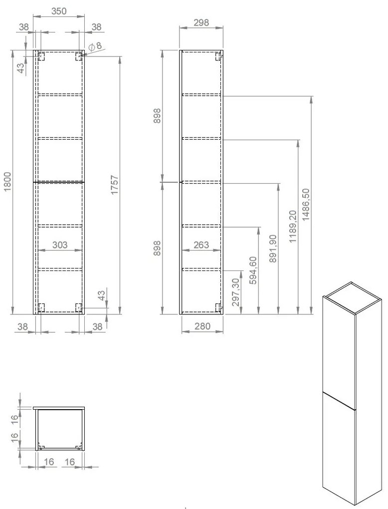 Best Design Blanco hoge kolomkast 35x180cm taupe mat