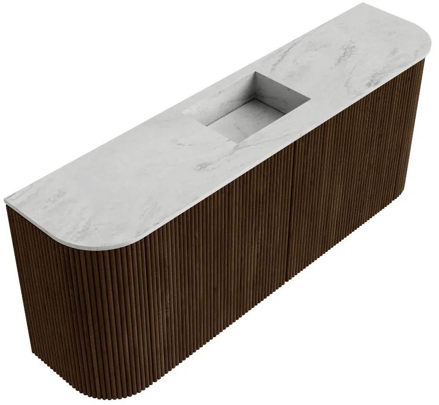 Mondiaz Joya DLux 105cm toiletmeubel ronding links/rechts walnut met wastafel faye midden 1 kraangat opalo