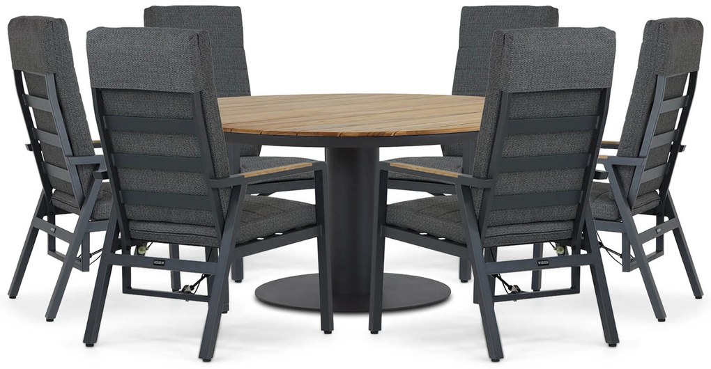 Tuinset Ronde Tuintafel 6 personen 160 cm Aluminium/teak Grijs  Lifestyle Garden Furniture Marseille/Salerno