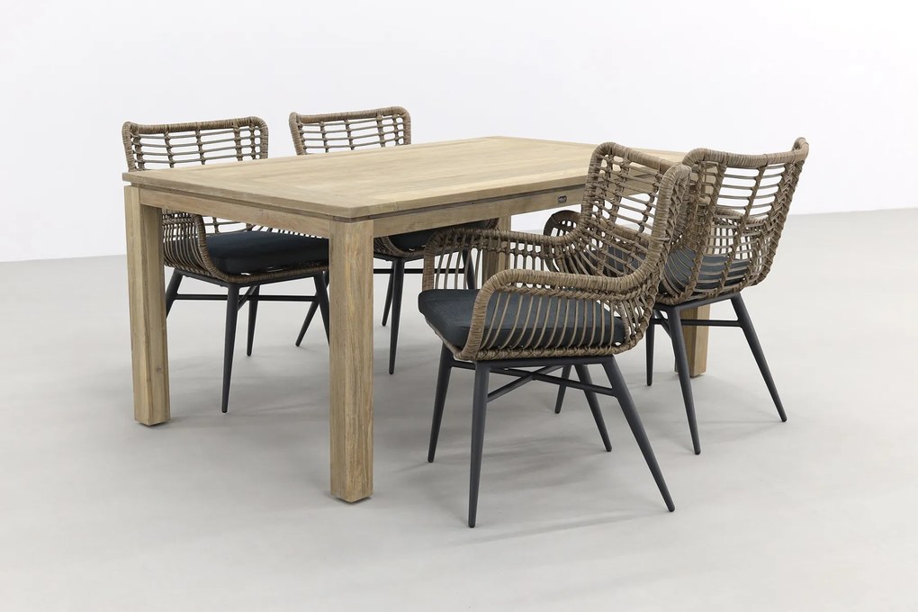 Jasmine Naturel/Rome 4-persoons dining tuinset 170x100 cm. - Grey teak