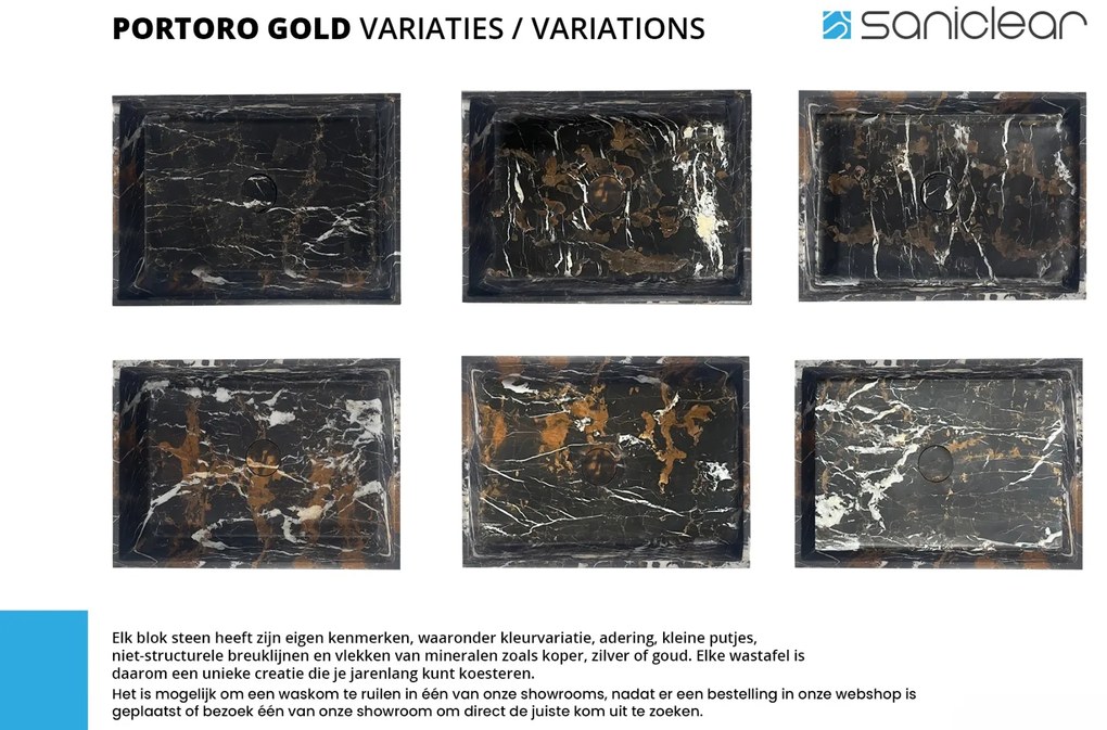 Livli Empresa badmeubel 90cm met rechthoekige portoro gold waskom