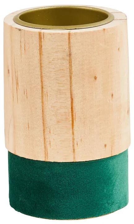 Theelichthouder hout/groen - klein - Ø5.5x9 cm