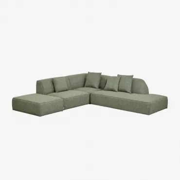 Cardea 3-delige Modulaire Hoekbank Met Chaise Longue Rechts En Gestoffeerde Poef Bouclé Groen – Salie - Sklum