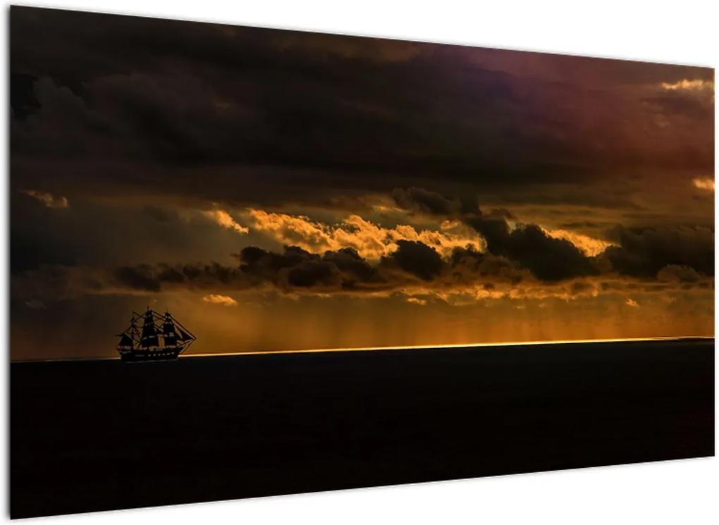 Schilderij - Zeilboot bij zonsondergang (), 40 andere afmetingen