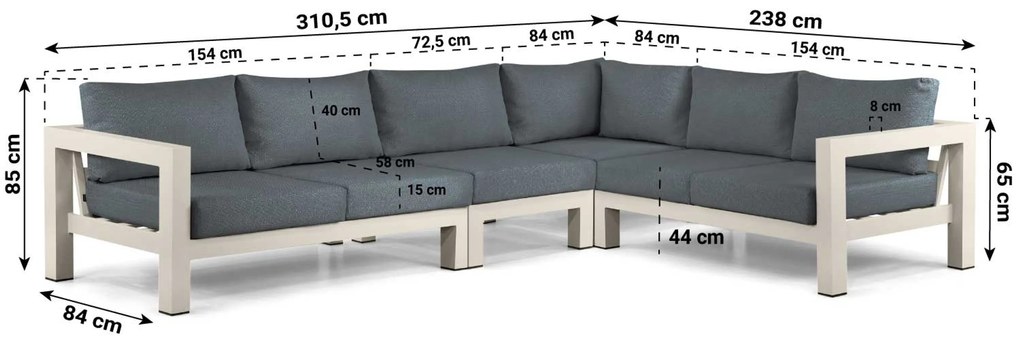 Hoek loungeset 6 personen Aluminium Taupe Lifestyle Garden Furniture Luca