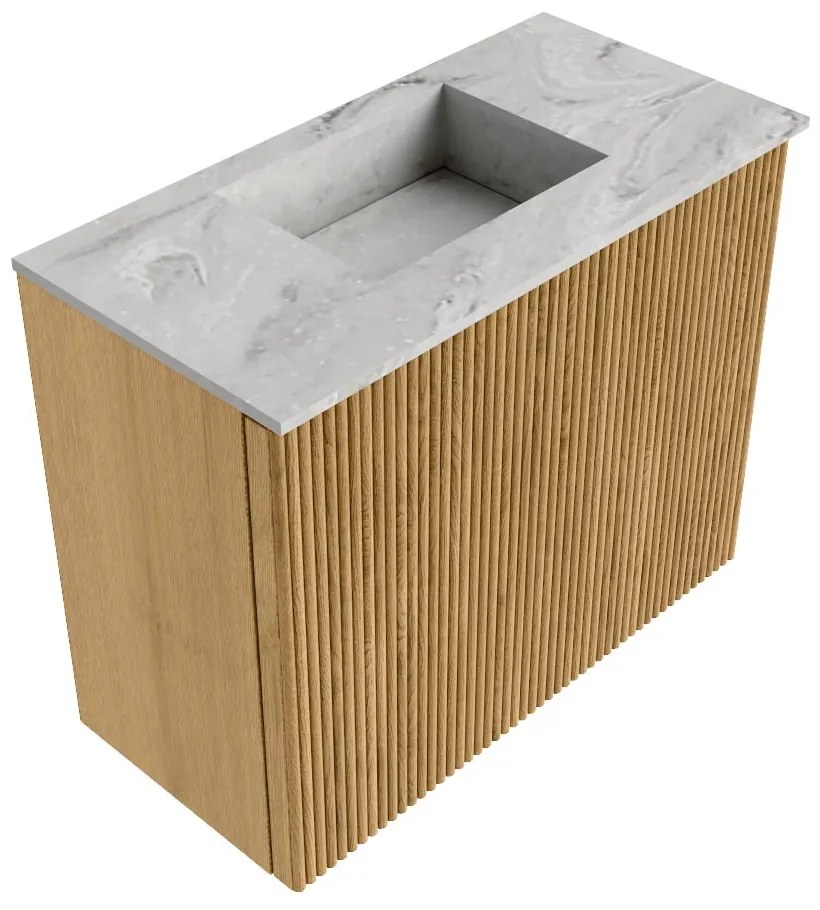 Mondiaz Joya DLux 50cm toiletmeubel oak met wastafel faye midden zonder kraangat glace