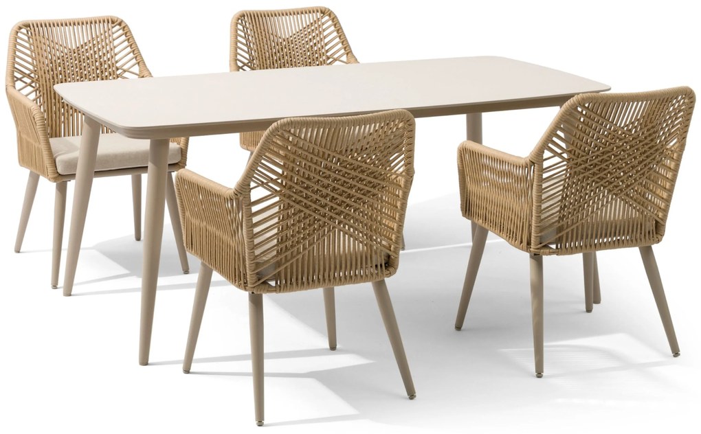 Tuinset 4 personen 180 cm Aluminium/rope Taupe Coco Vedra/Vienna