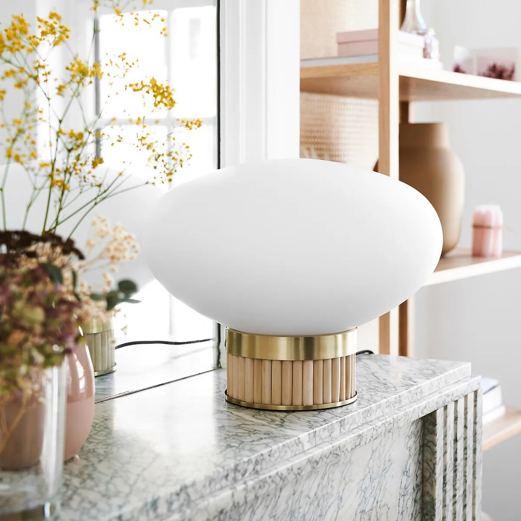 Lamp in messing, bamboe en opaline glas, Dolce