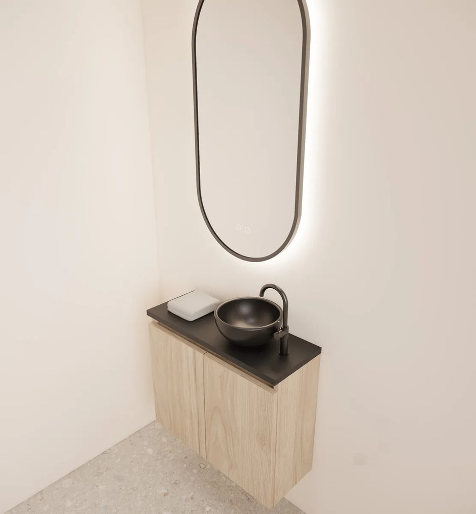 Gliss Design Echo toiletmeubel 60cm kastanje met toppaneel zwart mat
