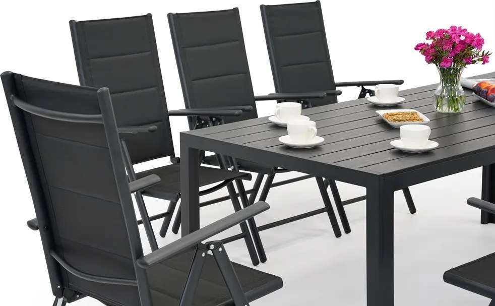 Aluminium tuinmeubelen polywood met grote tafel Verona voor 8 personen Garden Point zwart