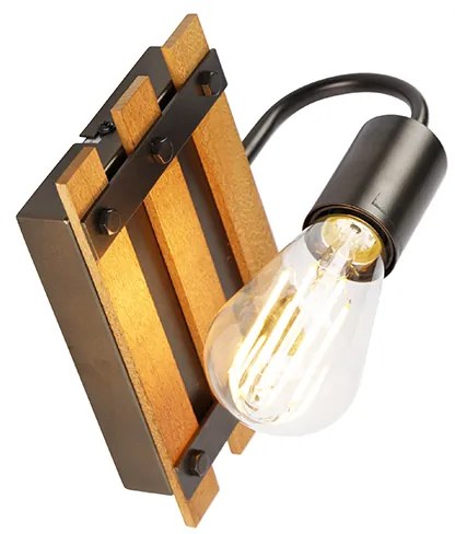 Industriële wandlamp zwart met hout - Paleta Mai