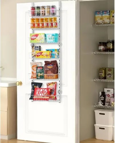 VEVOR Pantrykastorganizer voor boven de deur, 6-laags hangende kruidenrekken van staal, verstelbare wandplanken, voor thuis, keuken en badkamer, wit