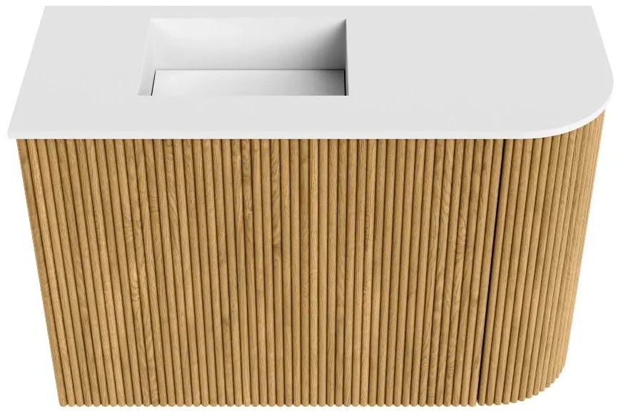 Mondiaz Joya 60cm toiletmeubel ronding rechts oak met wastafel faye links zonder kraangat talc