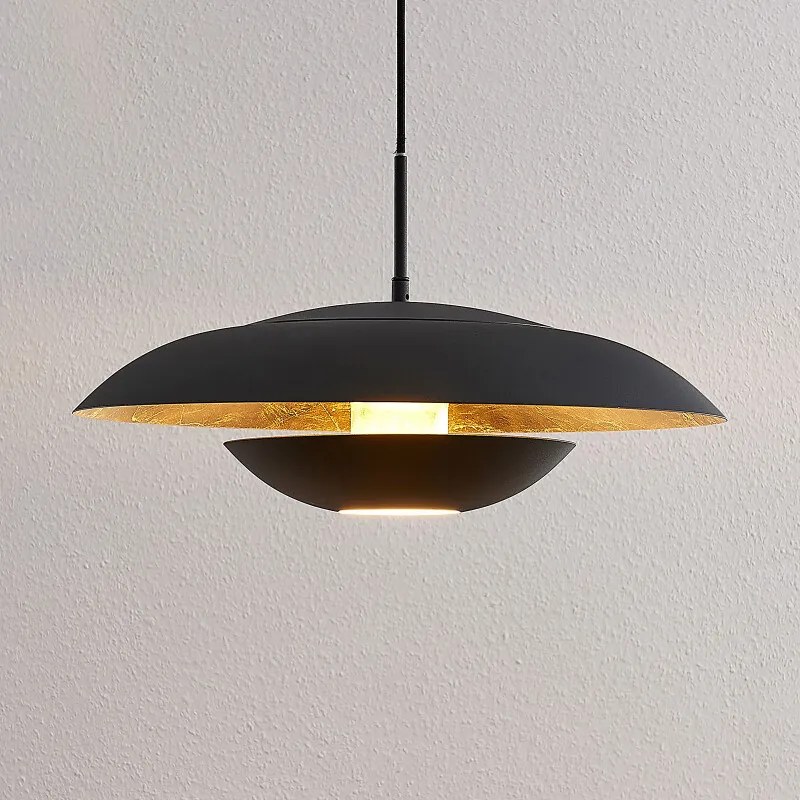 Sayra metalen hanglamp in zwart-goud - lampen-24
